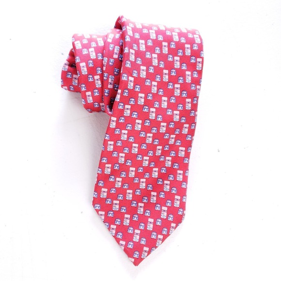 Dunhill London Silk Tie Red Bus Car Print Made In Italy Luxury Mens Necktie - Picture 1 of 7